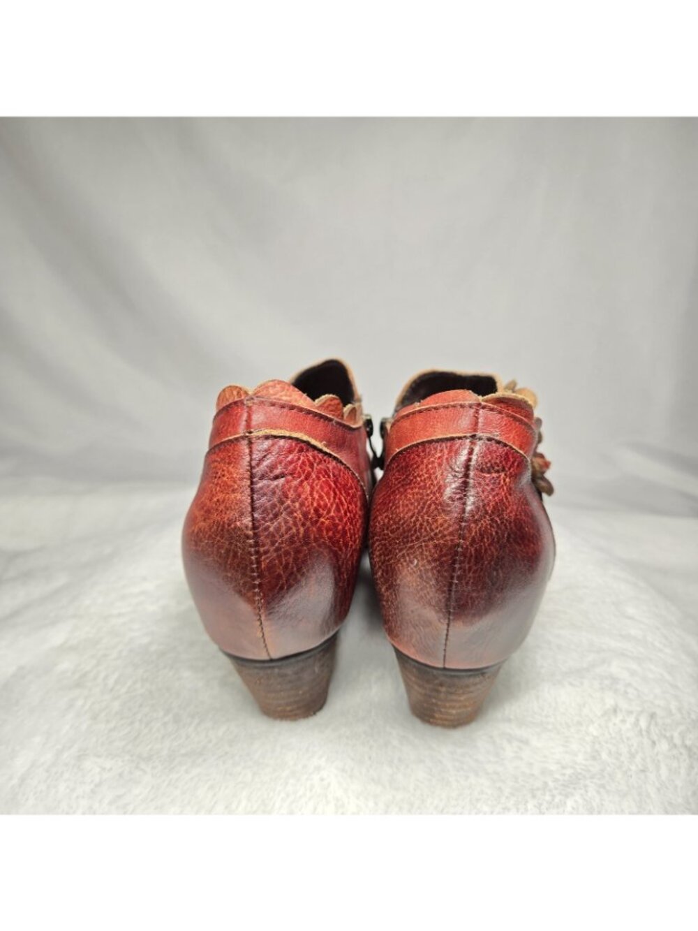Women's Booties Size 9.5 Boho Western Floral Leather Ankle Brown Tooled Red Shoe - Picture 5 of 9